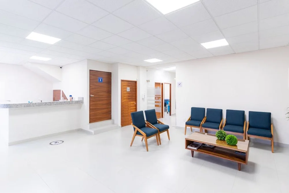 Healthcare reception and waiting area.